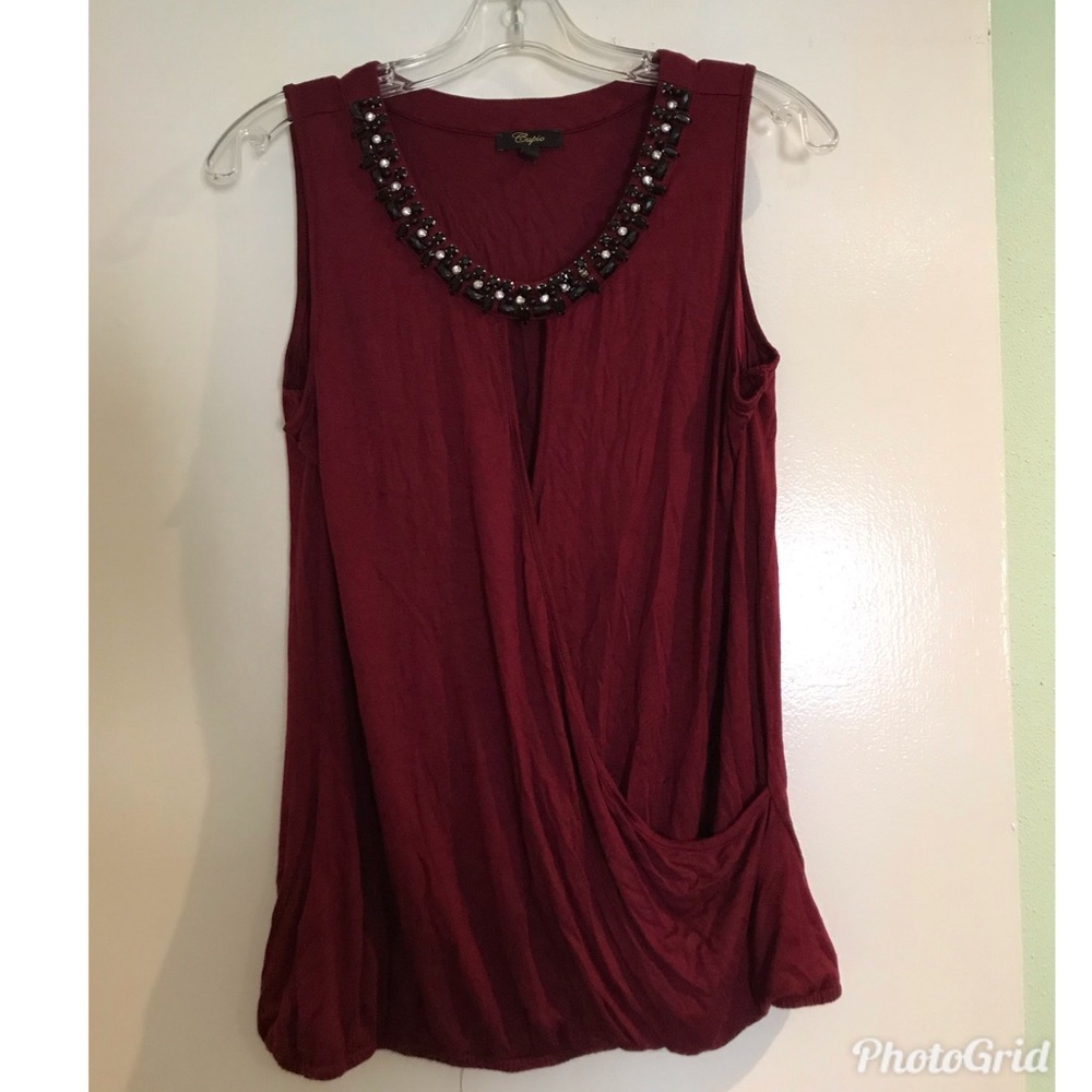 Sleeveless Top with Embellished Neckline